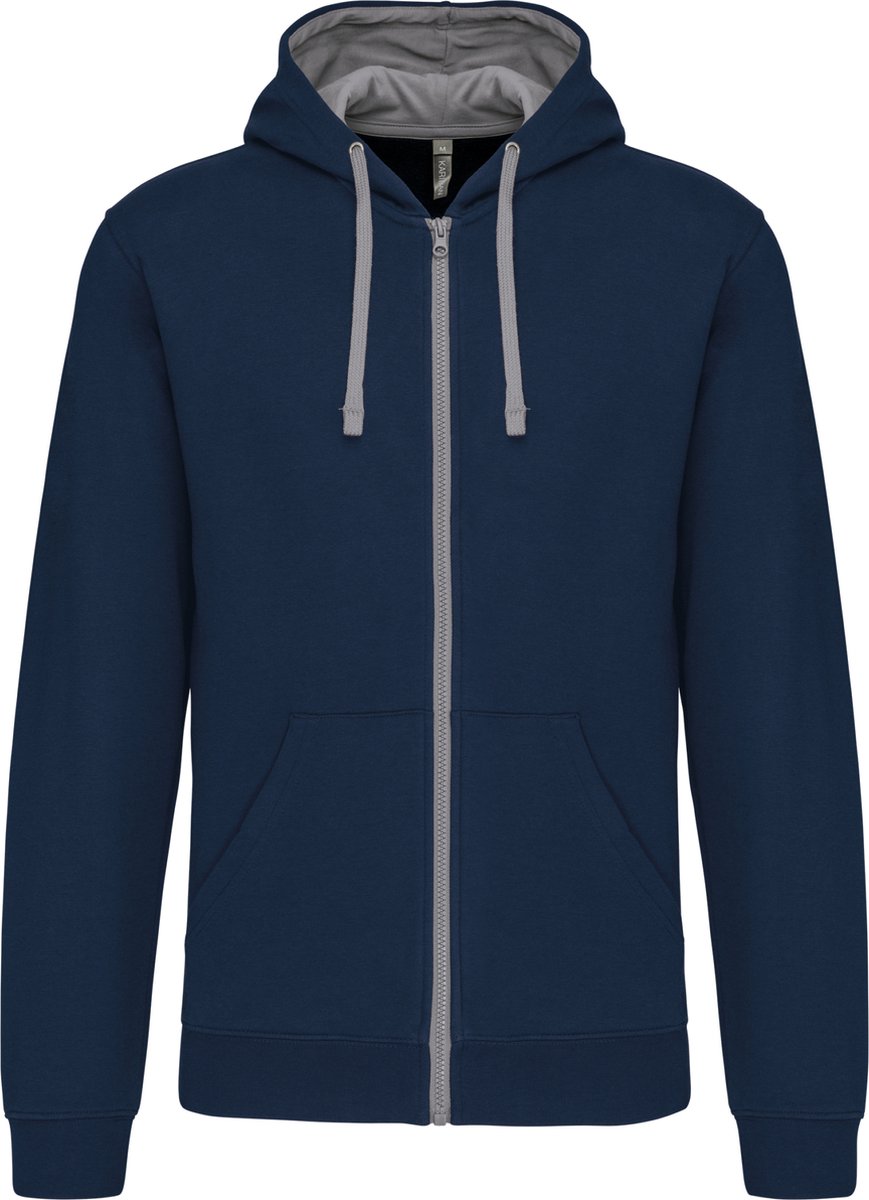 Kariban Herensweater met rits en capuchon in contrasterende kleur K466 - Navy / Fine Grey - XL