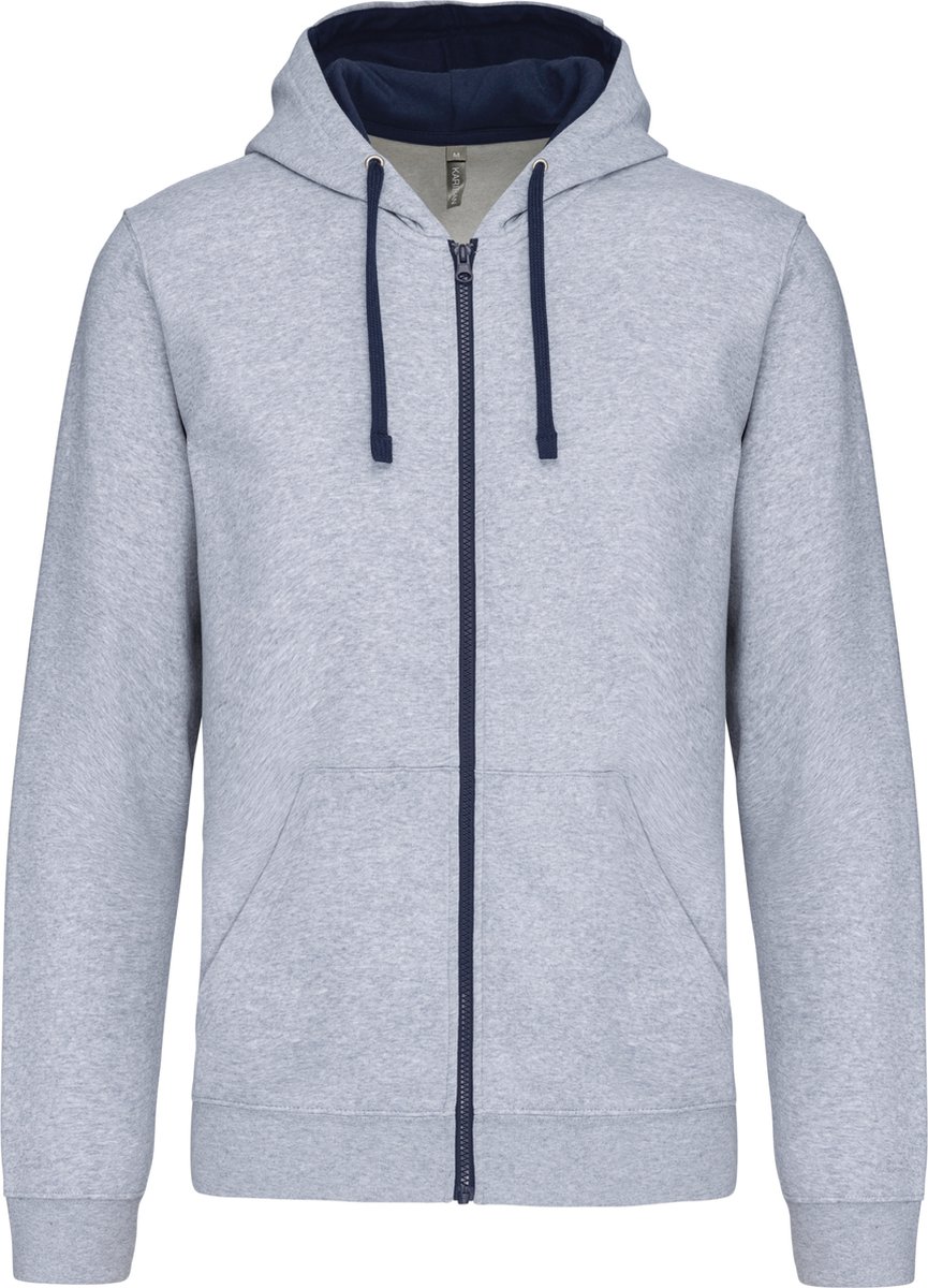 Kariban Herensweater met rits en capuchon in contrasterende kleur K466 - Oxford Grey / Navy - 3XL