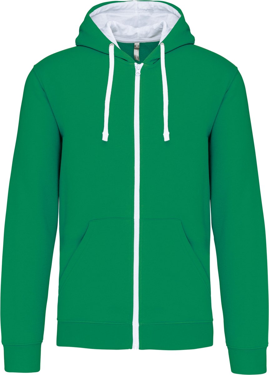 Kariban Herensweater met rits en capuchon in contrasterende kleur K466 - Light Kelly Green / White - M