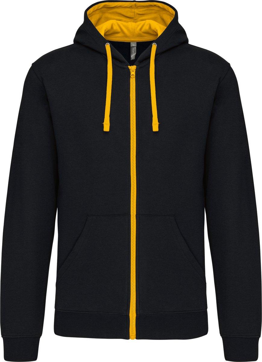 Kariban Herensweater met rits en capuchon in contrasterende kleur K466 - Black / Yellow - 3XL