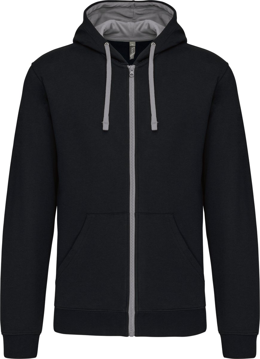 Kariban Herensweater met rits en capuchon in contrasterende kleur K466 - Black / Fine Grey - XXL