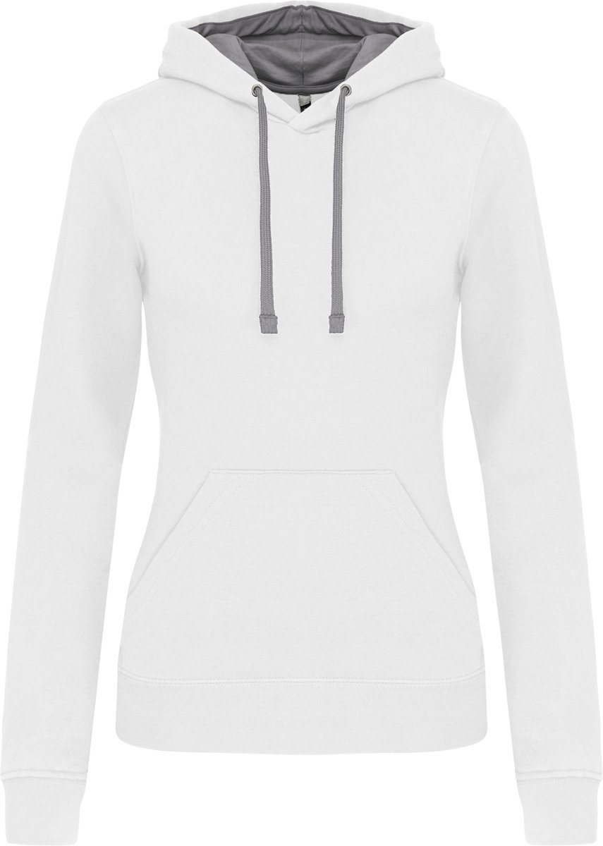Kariban Damessweater met capuchon in contrasterende kleur K465 - White / Fine Grey - XXL