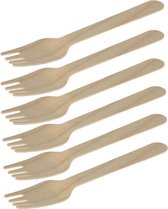 Couverts jetables BBQ/ anniversaire / camping - fourchettes - 40x - bois - 16 cm - écologique/compostable