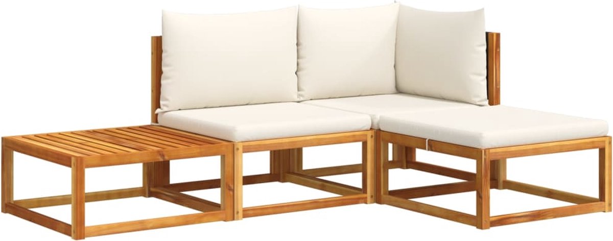 vidaXL 4-delige - tuinbankset - met - kussens - acaciahout - & - rotan Crèmewit