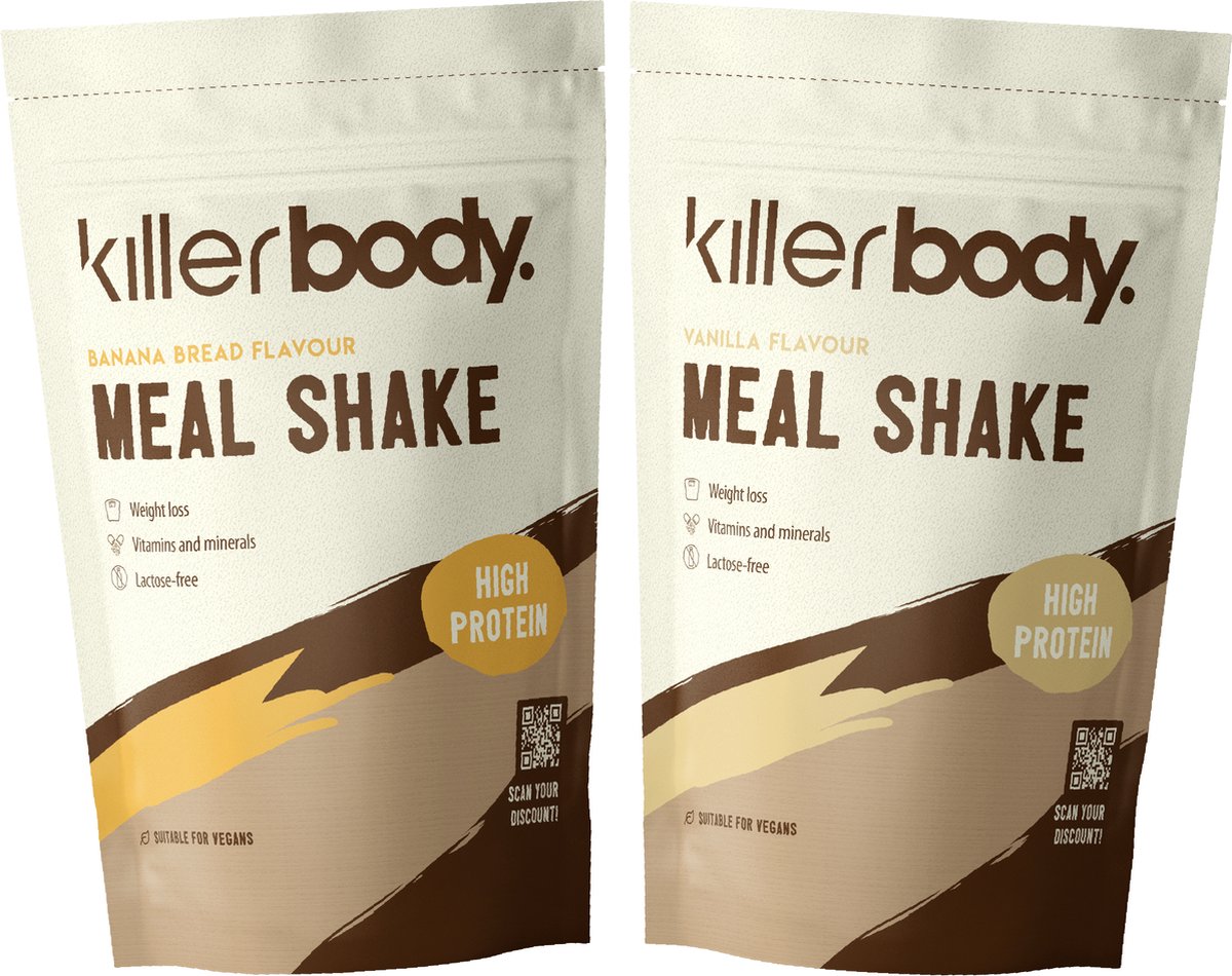 Goedkoopste Killerbody Meal Shake Voordeelpakket - Banana Bread & Vanilla - 2x 1000 gr