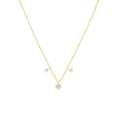 Lucardi Dames Zilveren goldplated ketting klaver zirkonia - Ketting - 925 Zilver - Goudkleurig - 45 cm