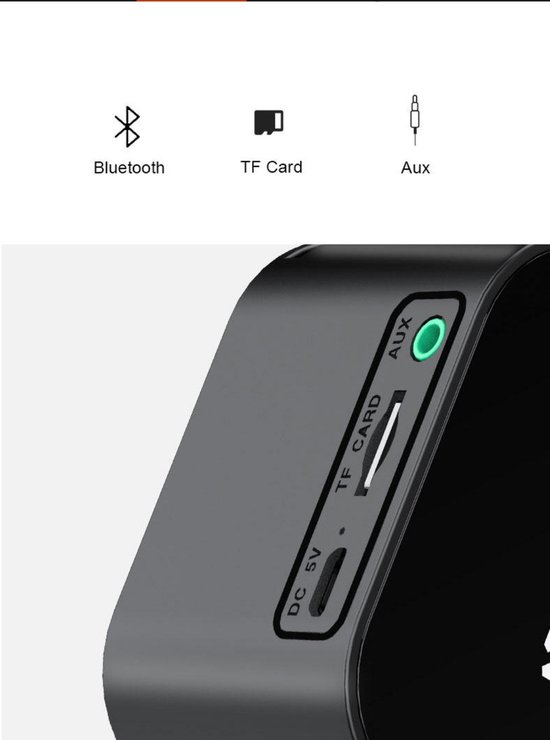 Digitale wekker met bluetooth speaker, radio, spiegel en TF ingang. — afbeelding 5