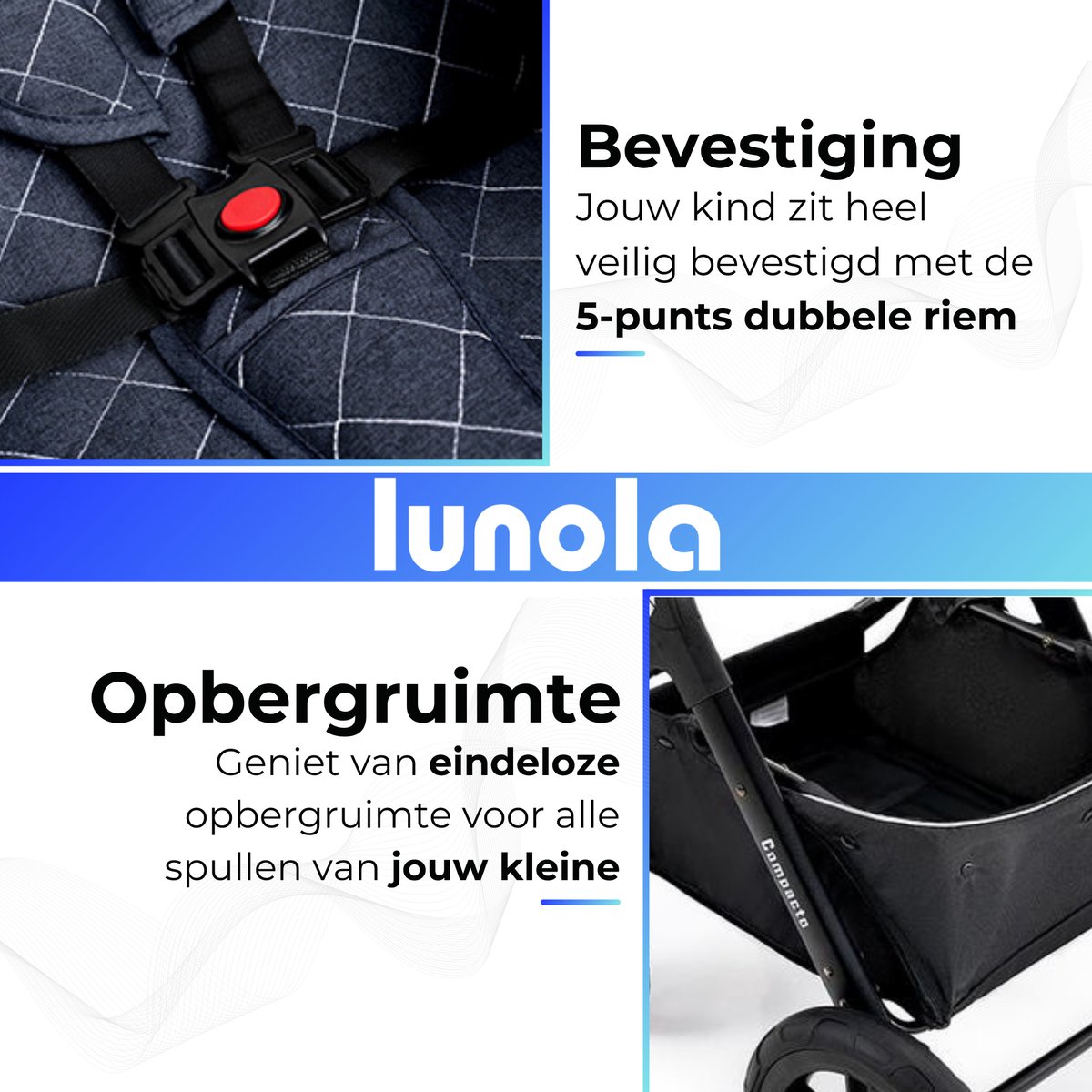 Lunola Mira X1 - Kinderwagen 3-in-1 - incl. autostoel - 0-20kg - XXL - Multifunctionele Buggy 3in1 - Grijs thumbnail 4