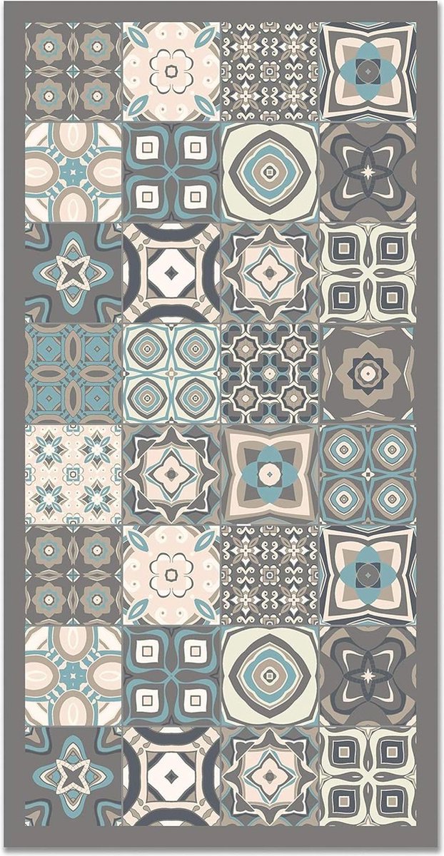 Panorama Vinyl Tapijt Hydraulische Tegel Blauwe Kleur 60 x 110 cm - Vinyl Keukenmat - Woonkamer Kleed Antislip Schimmeldodend en Vlamvertragend - Grote Tapijten - PVC Vloerkleden - Hydraulische Tegel - Antislip vloerkleed
