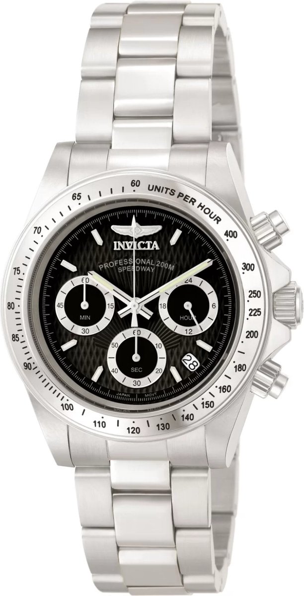 Invicta Speedway 9223 Heren Horloge - Waterdicht - Analoog - Quartz Uurwerk - Roestvrij Staal met zwarte Wijzerplaat - 39mm