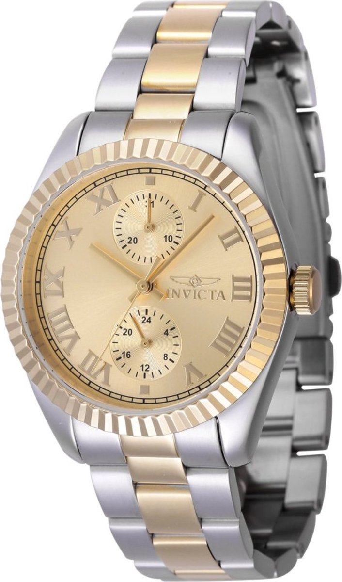 Invicta Specialty 47442 Dames Horloge - Waterdicht - Analoog - Quartz Uurwerk - Roestvrij Staal met gouden Wijzerplaat - 36mm