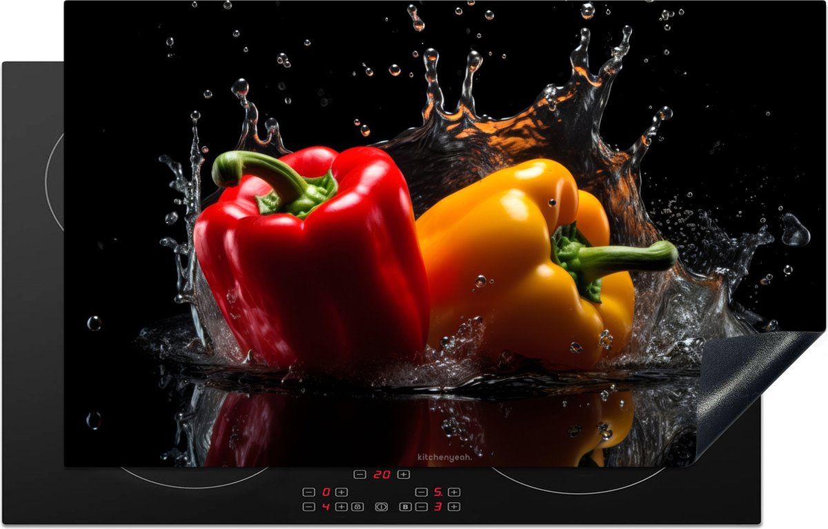 KitchenYeah® Inductie beschermer 83x51,5 cm - Paprika - Groente - Watersplash - Afdekplaat voor kookplaat - Inductieplaat mat - Beschermingsmat - Beschermplaat - Keuken bescherm decoratie - Afdek kookplaten