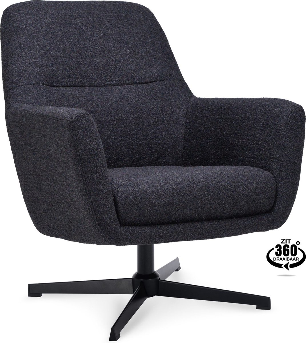 Icon Living - Fauteuil Espen - Stof Alpine Onyx - Draaivoet Zwart