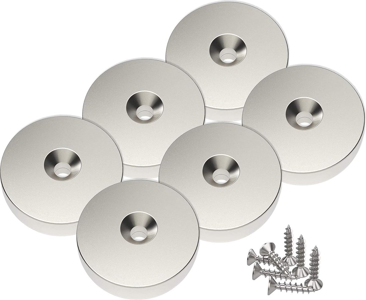 6 stuks schijfmagneten 10 kg trekkracht 25 x 4.5 mm met verzonken kop gat en schroeven