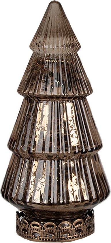 Clayre & Eef Décoration de Noël avec éclairage LED Sapin de Noël Ø 8x16 cm Marron Verre