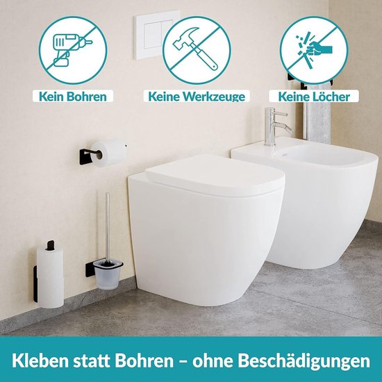 WC-reserverolhouder - toiletpapierhouder zonder boren - roestvrij staal - zelfklevend - zwart Toilet Paper Holder van Merkloos — afbeelding 3