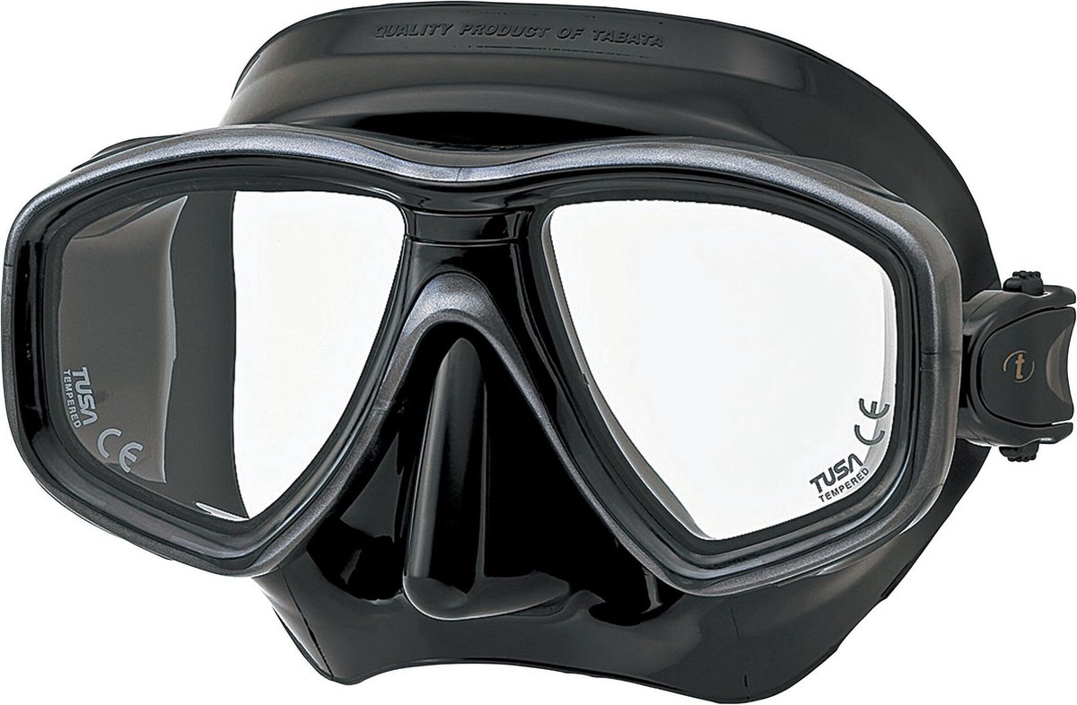 TUSA Freedom Ceos – Duikmasker met twee lenzen, comfortabele pasvorm dicht op het gezicht, Freedom Technology voor comfort en prestaties, hypoallergeen silicone – Zwart/Zwart – M-212QB BK