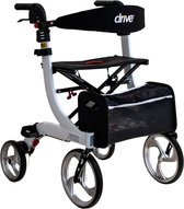Rollator Nitro Medium - Wit - 1.60m tot 1.80m - Opvouwbaar - Lichtgewicht - Weggewerkte remkabels - Grote voorwielen - Eenvoudig in hoogte verstelbaar - Inclusief rugsteun en stokhouder