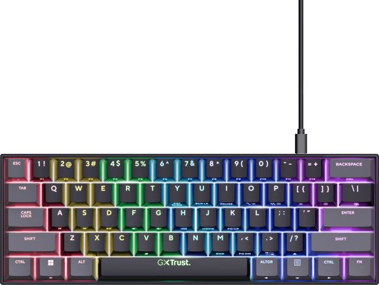 Trust GXT 867 Acira clavier Jeux USB AZERTY Belge Zwart, Grijs