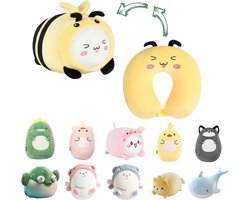 Zachte en schattige dierenpluche 2-in-1 reiskussen voor kinderen - U-vormig nekkussen voor ultiem comfort - geel - vliegtuig, trein, busreis Nekkussen vliegtuig 2.0