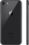 Donkergrijze iPhone 8 van achteren en de zijkant, met Apple logo en 'iPhone'.