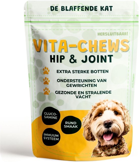 Vitachews Heup & Gewrichten Supplement Hond - 90 Cheweys - Groenlipmossel, Glucosamine, Chondroïtine en MSM - Rundersmaak - Voor Betere Mobiliteit - Verlicht Artrose - 100% Natuurlijk