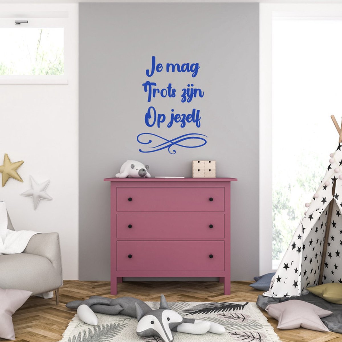 MC Living Muursticker - Je Mag Trots Zijn Op Jezelf - 46,4 x 63,2 - Blauw