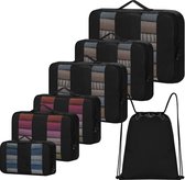 Bol.com Verpakking kubussen - 7 sets - compressie zakken - waterdichte rugzak - reis essentials - plunjezakken - zwart Packing C... aanbieding