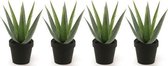 4x Kunstplanten aloe vera groen in pot 23 cm - Kamerplanten groene aloe vera