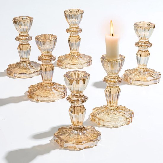 Bougeoir en verre vintage, bougie et couronne de bougie