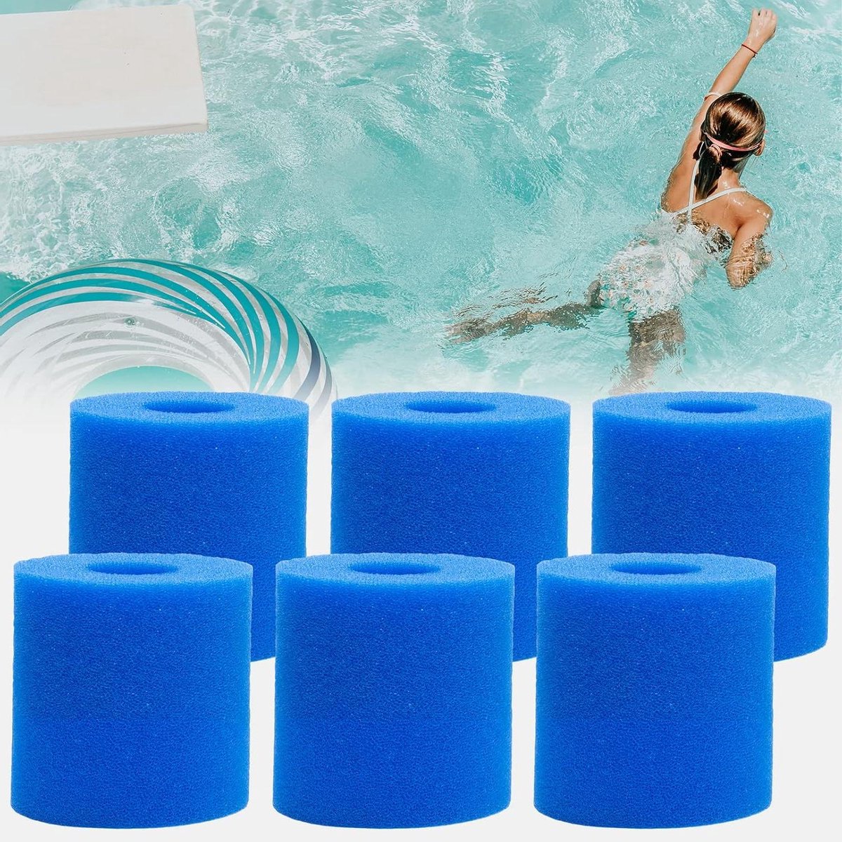Filterpatronen voor Intex type H zwembadfilter filterspons schuim wasbaar herbruikbaar 6 stuks