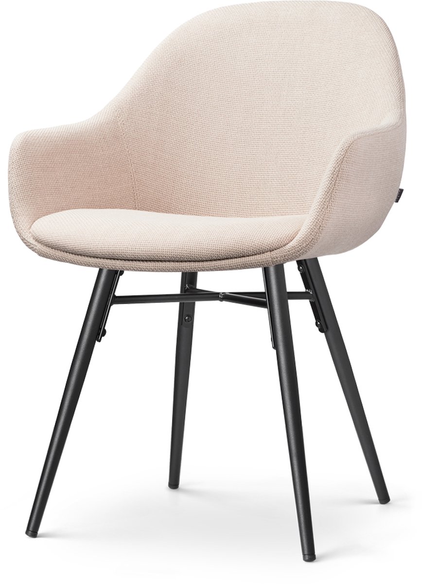 Nolon Nena-Mae Eetkamerstoel Beige - met Armleuningen - Stof - Zwarte Houten Poten - Desig