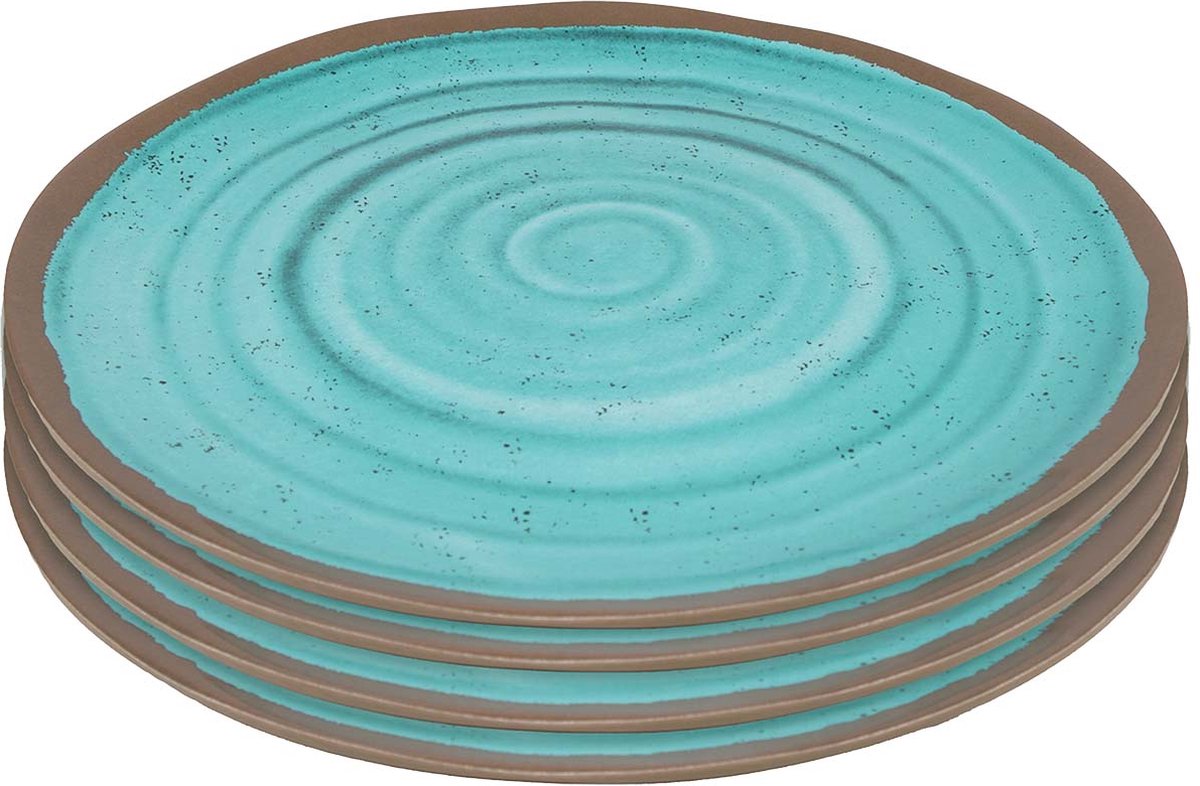 Bo-Camp - Dinerbord - Halo - 4 Stuks - Melamine - Aqua