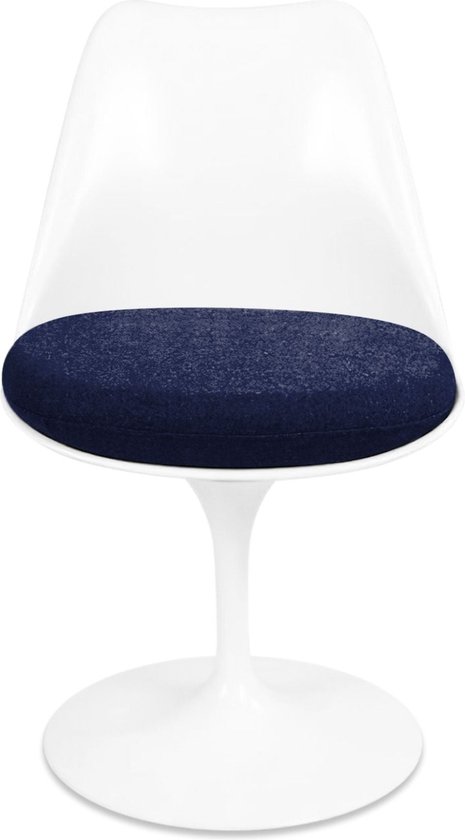 Chaise de salle à manger Tulipe Wit avec kussen bleu foncé