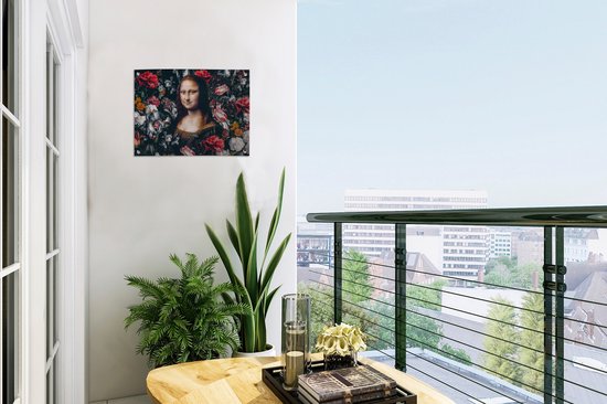 Décoration de Jardin Leonardo de Vinci - Mona Lisa - Fleurs - 40x30 cm - Toile de jardin - Affiche extérieure