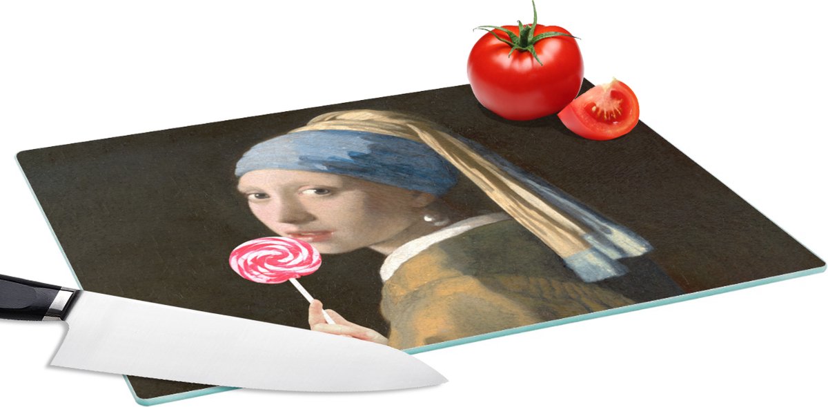 Glazen Snijplank - 39x28 - Meisje met de parel - Vermeer - Snoep - Snijplanken Glas