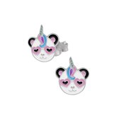 Kinderoorbellen | Eenhoorn oorbellen | Zilveren oorstekers, panda-eenhoorn met roze hartjeszonnebril