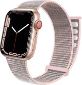 Strap-it Nylon Loop band - Geschikt voor Apple Watch bandje - Series 1/2/3/4/5/6/7/8/9/SE/Ultra (2) - Roze - Nylon bandje met klittenband - Stof iWatch bandje voor maat: 42 mm 44 mm 45 mm 49 mm
