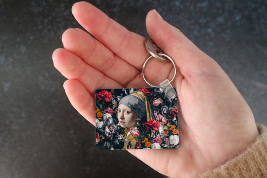 Porte-clés - Fille à la boucle d'oreille en perle - Fleurs - Johannes Vermeer - Cadeaux à distribuer - Plastique