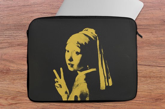 Housse pour ordinateur portable 17 pouces - Fille à la perle - Jaune - Zwart - Housse pour ordinateur portable - Dimensions intérieures 42,5x30 cm