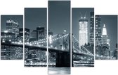Trend24 - Canvas Schilderij - Brooklyn Bridge Zwart En Wit - Vijfluik - Steden - 150x100x2 cm - Zwart