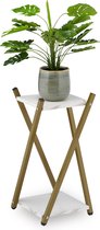 Relaxdays plantentafel met 2 etages - plantenstandaard binnen - bijzettafel planten - goud - wit