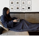 JEMIDI Knuffel Microfiber Deken met Hoezen Deken Sofa Deken 200cm x 150cm TV Deken Deken met Armen Design Woon Deken Dekens Blauw