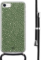 iPhone 8/7 hoesje met koord - Green dots | Apple iPhone 8 crossbody case | Zwart, Transparant | Gestipt