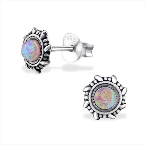 Aramat jewels ® - Oorbellen opaal roze 925 zilver roze opaal 6mm