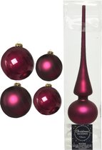 Compleet glazen kerstballen pakket framboos roze glans/mat 38x stuks - 18x 4 cm en 20x 6 cm - Inclusief piek mat