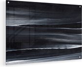Artaza Glasschilderij - Abstracte Kunst - Zwart met Witte Lijnen - 60x40 - Plexiglas Schilderij - Foto op Glas