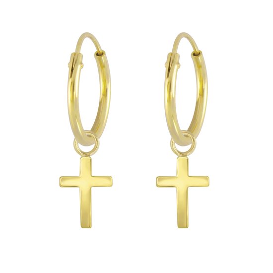 Joie|S - Boucles d'oreilles à breloque croix en argent - boucles d'oreilles - plaqué or 14 carats