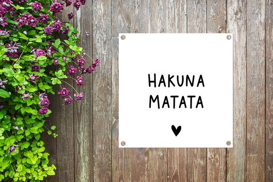 Nappe de jardin Citation hollandaise : 'Hakuna Matata' avec coeur noir sur fond blanc - 100x100 cm