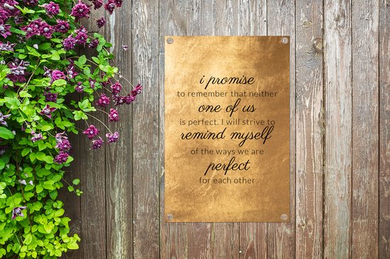 Posters de jardin extérieur Citations - Proverbes - 'Je promets de me rappeler qu'aucun de nous n'est parfait' - 60x90 cm - Toile de jardin - Affiche extérieure